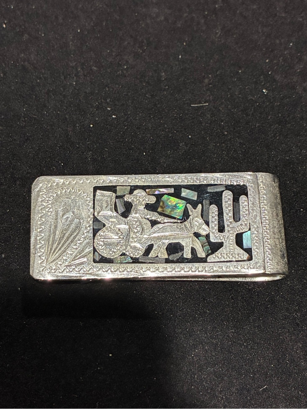 Vintage Alpaca Mexico Abalone Inlay Money Clip